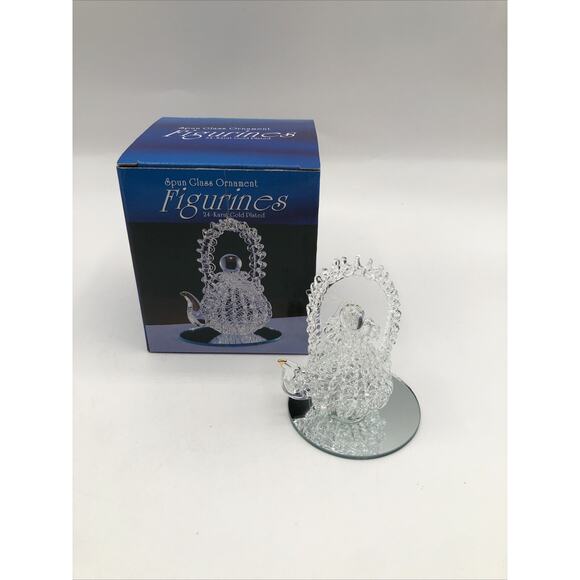 NEW Spun Art Glass Ornament Figurines On Mirror 24 Karat Gold Plated - Set of 4 - Picture 6 of 11